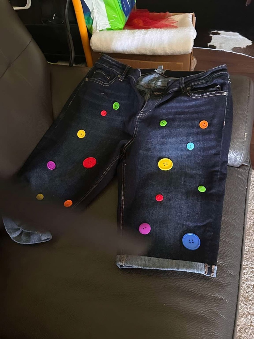 Women's Dark Denim Button-Accent Shorts
